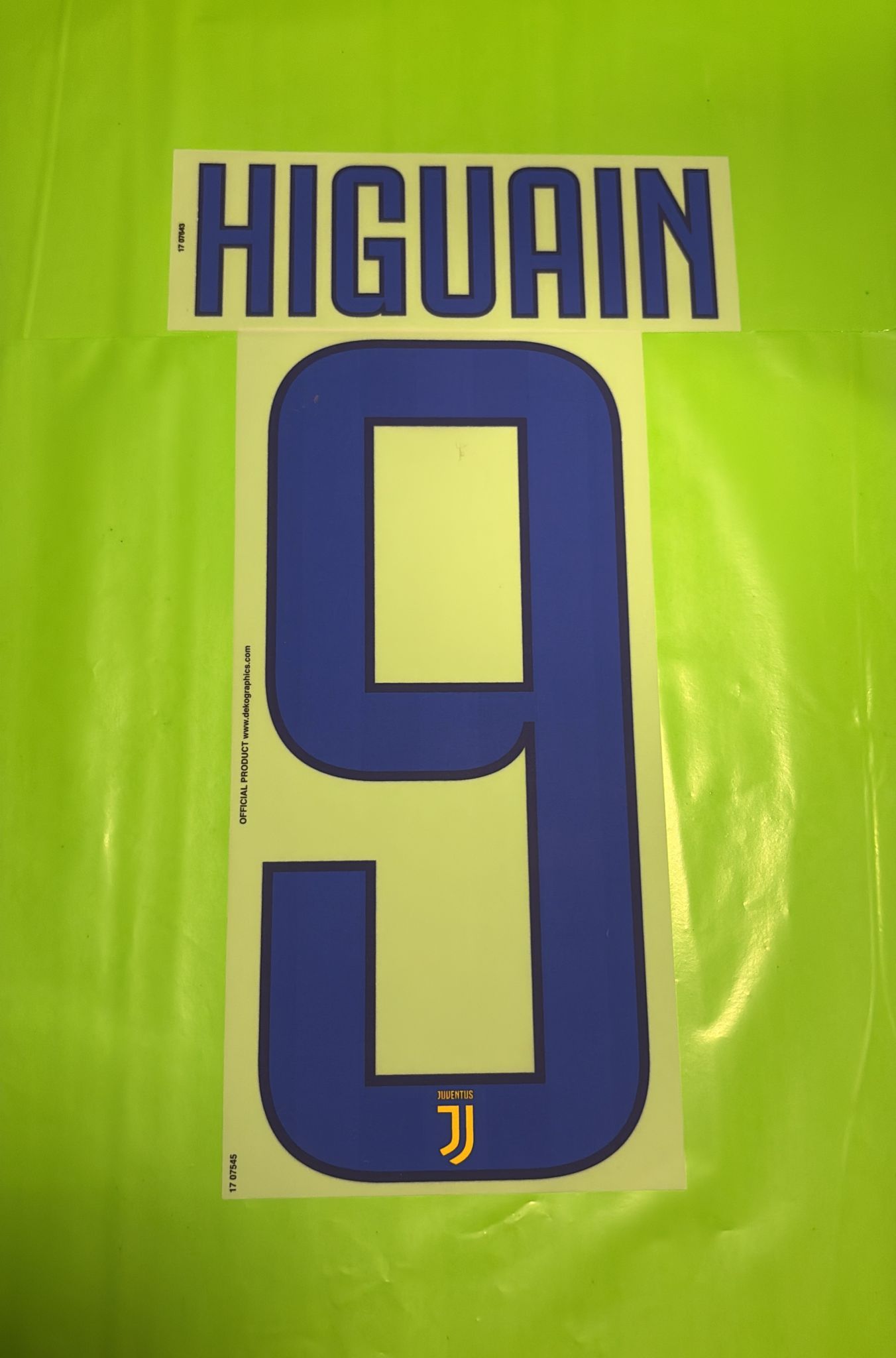 nameset Juventus 2017 2018 away 9 HIGUAIN ufficiale blu